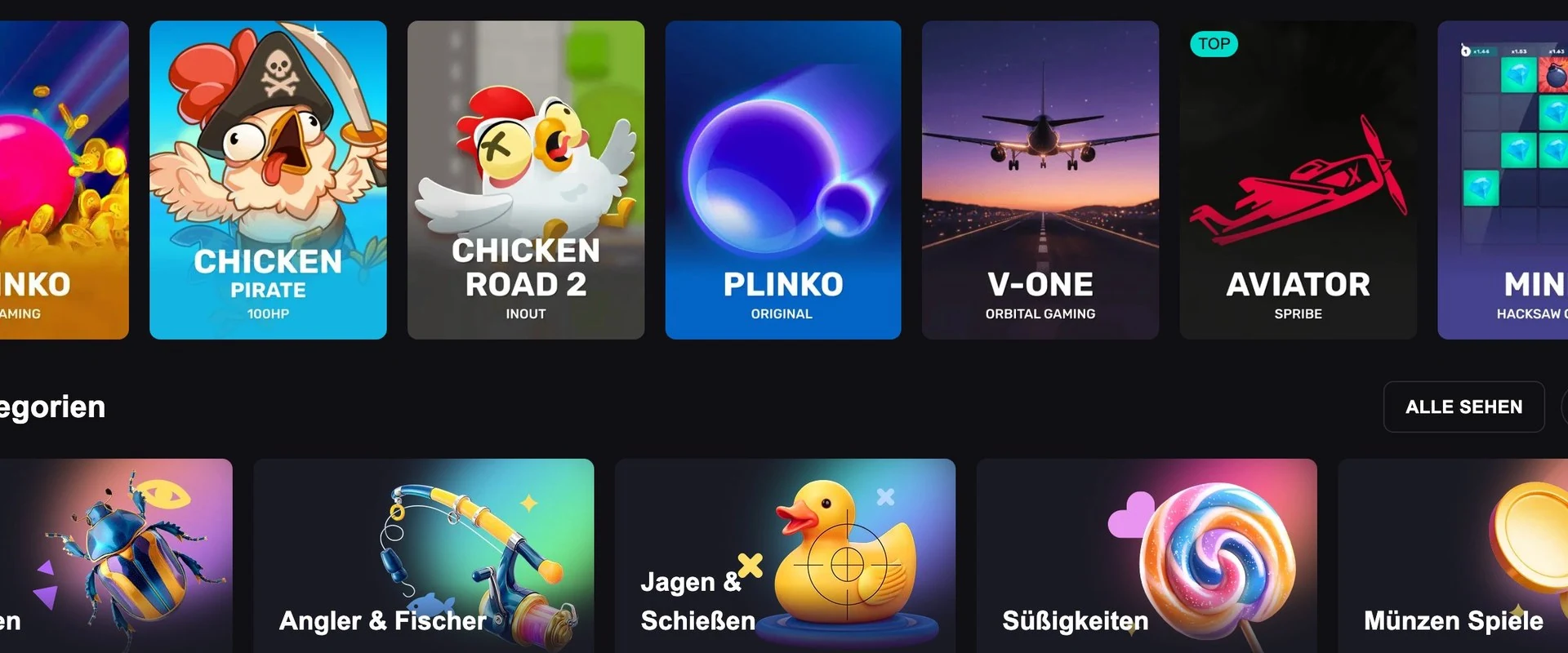 Instant-Win-Spiele und Kategorien aus der SlotLounge-Lobby