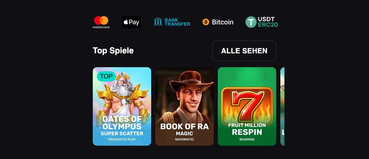 Mobile Version von SlotLounge mit Zahlungsarten und Top-Spielen