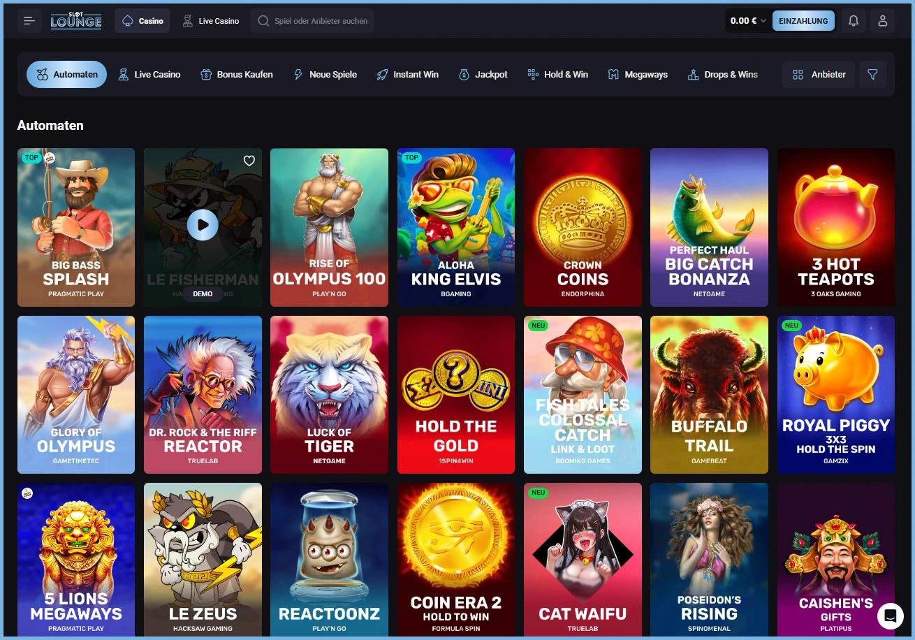 Top-Slots bei SlotLounge Casino– beliebt und zuverlässig
